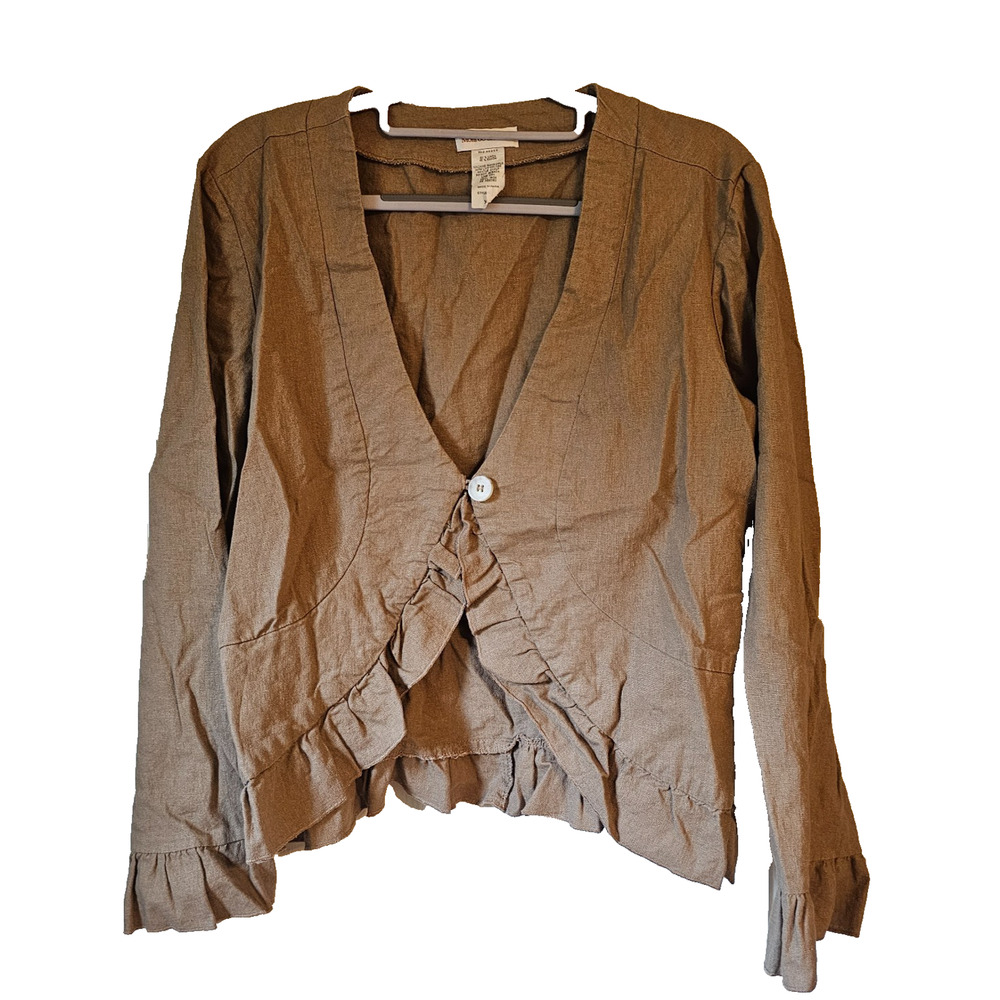 Monroe & Main Linen Blend Ruffle Front Blouse Brown Button Top Women’s XL